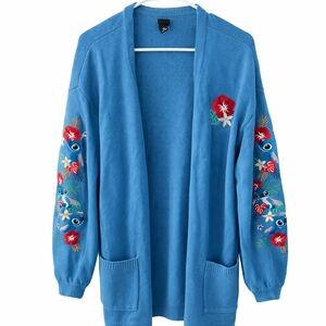 Disney Lilo & Stitch large Vibrant Blue Cardigan with Floral Embroidery
